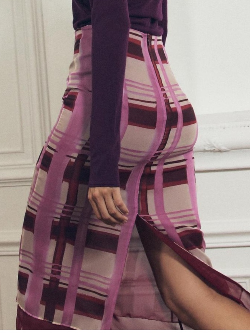 Zara Pink and Burgundy  midi skirt - Picture 4 of 7